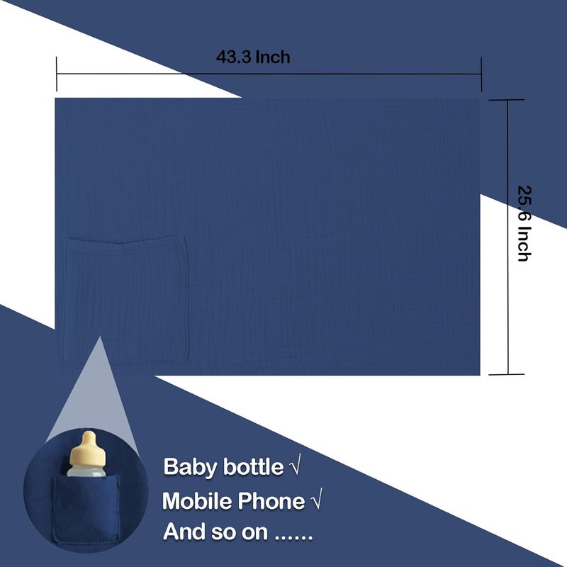 MUGVELL Muslin Nursing Covers for Breastfeeding, Arch Neckline Breast Feeding Covers for Women, Moms Privacy Breathable Summer Nursing Apron, 43.3" x 25.6" Soft Feeding Cover (Navy Blue) - Image 3